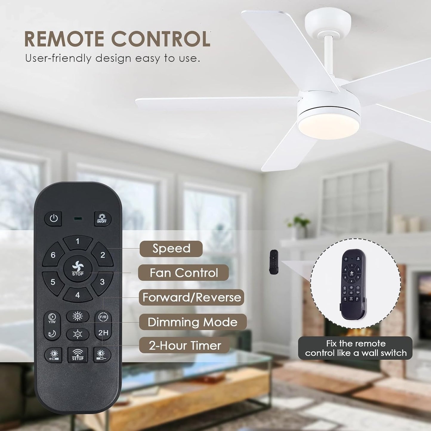 46 inch White ceiling fan with light