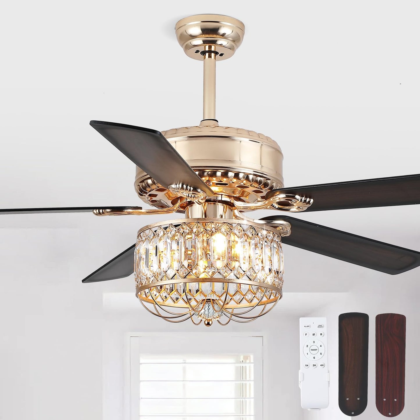 52 Inches Downrod Ceiling Fan with Light,Crystal Ceiling Fan Light for different decor needs,for Kitchen,Dining Room,Bedroom