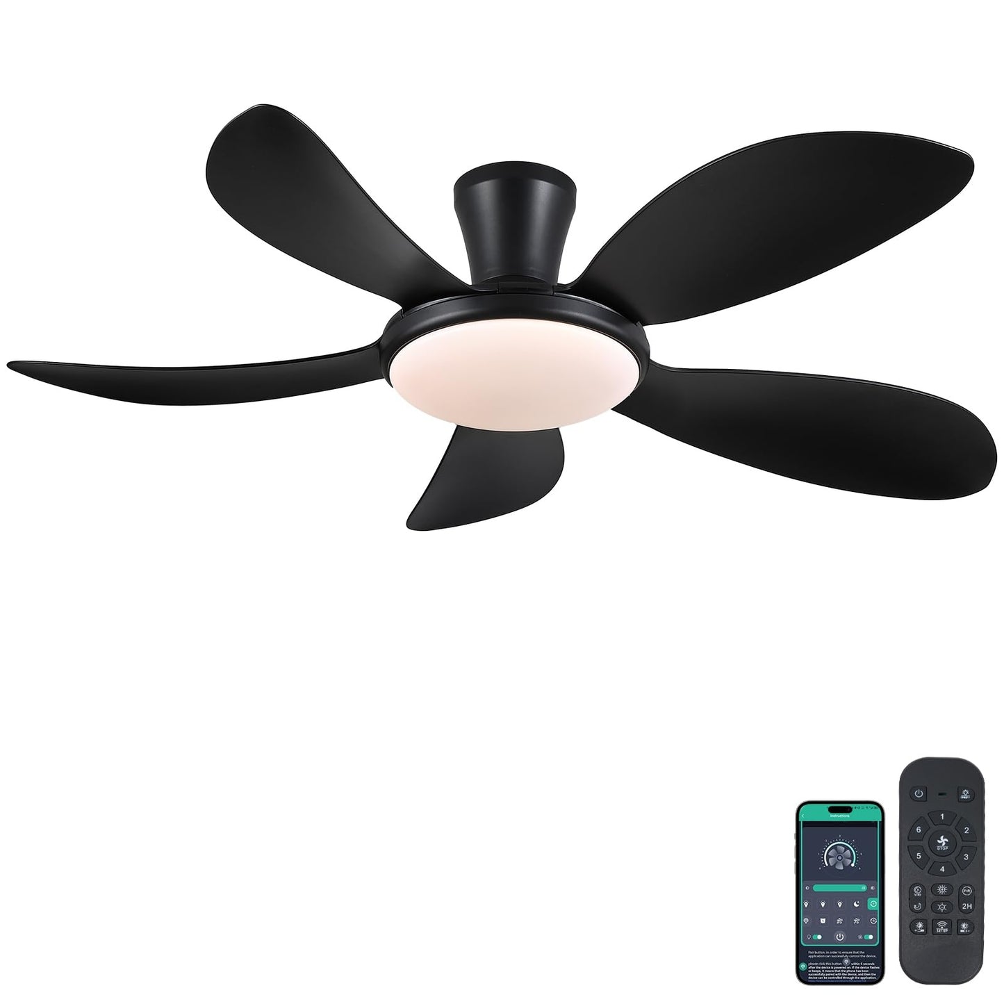 48 Inch Modern LED Ceiling Fans with Quiet Reversible DC Motor, Dimmable 3 Colors 6 Speeds