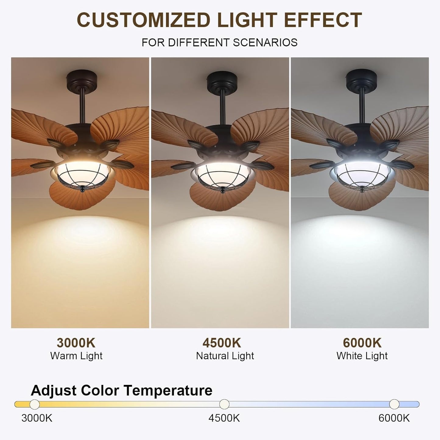 52" Waterproof Outdoor Palm Leaf Ceiling Fans with Lights and Remote,Wet Rated Tropical Ceiling Fans for Patios Porch Gazebo Pergola