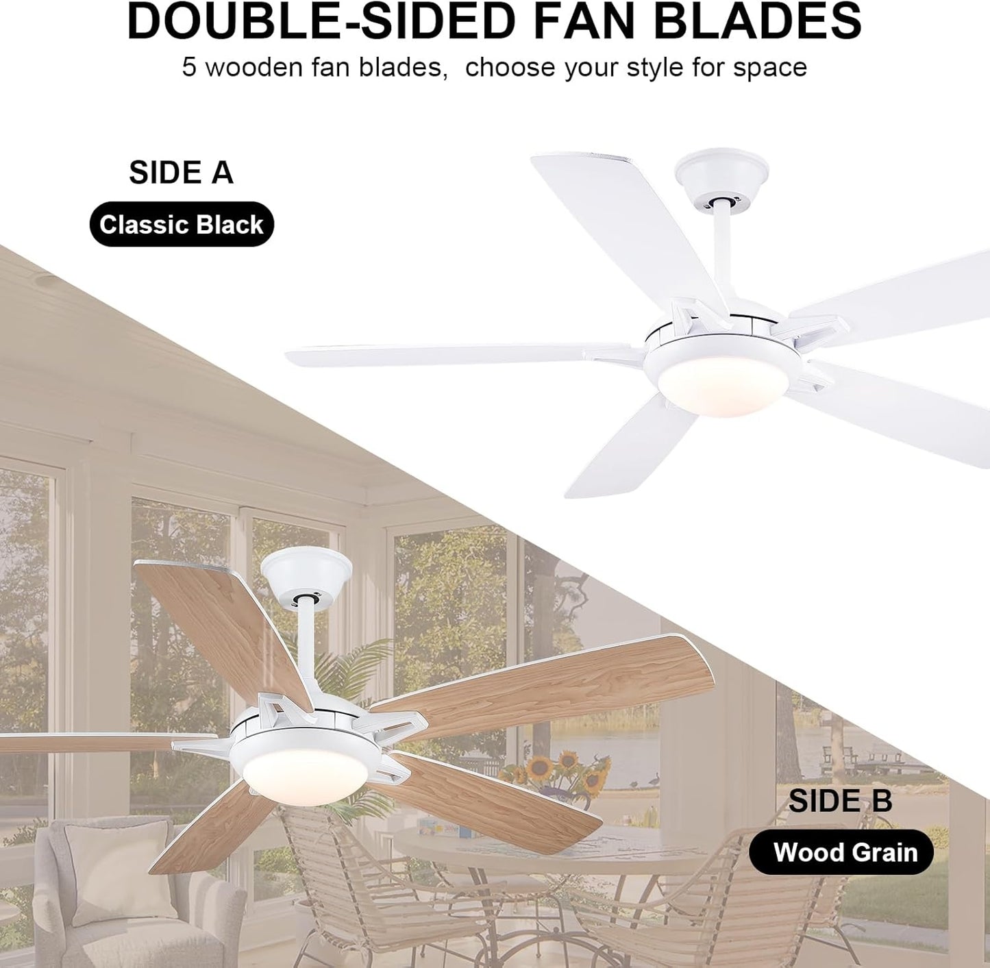 52 Inch White Ceiling Fan with LED