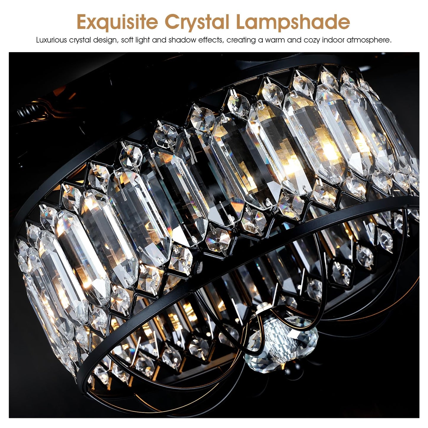 52 Inches Downrod Ceiling Fan with Light,Crystal Ceiling Fan Light for different decor needs,for Kitchen,Dining Room,Bedroom