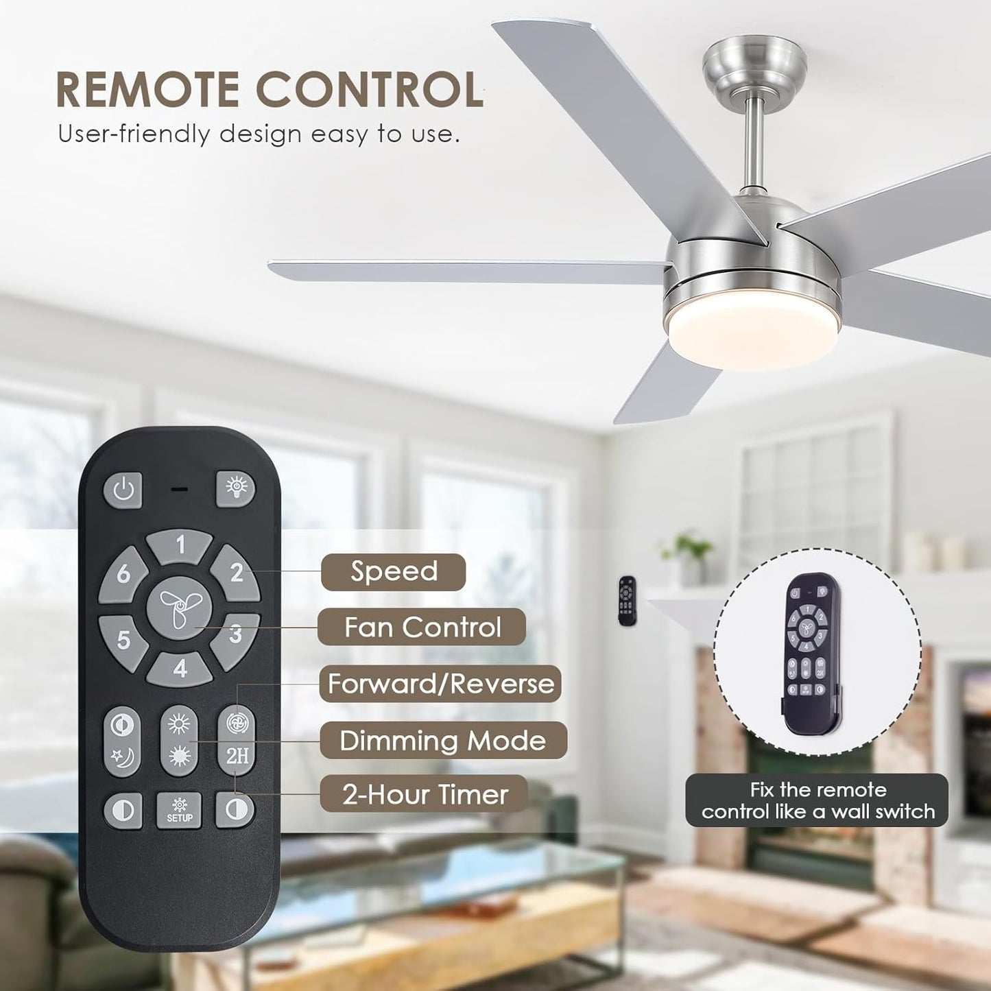 46 Downrod Ceiling Fan with Light-Nickle