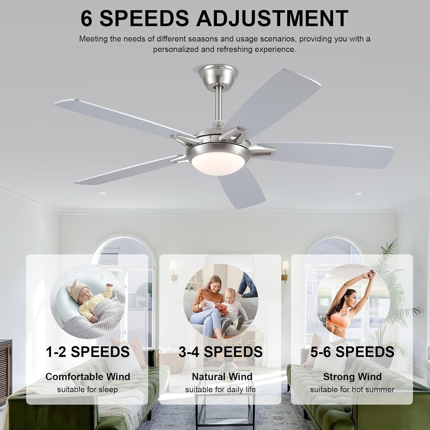 52 Inch nickle Ceiling Fan with Light