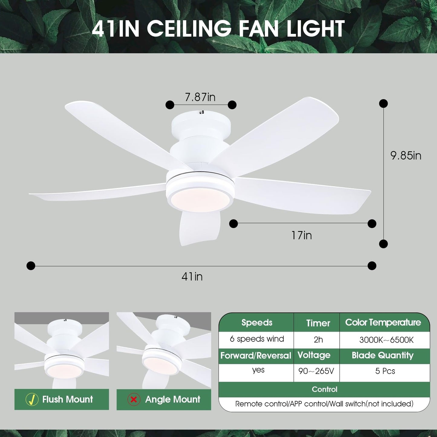 41 Inches Flush Mount Ceiling Fan with ABS Blades