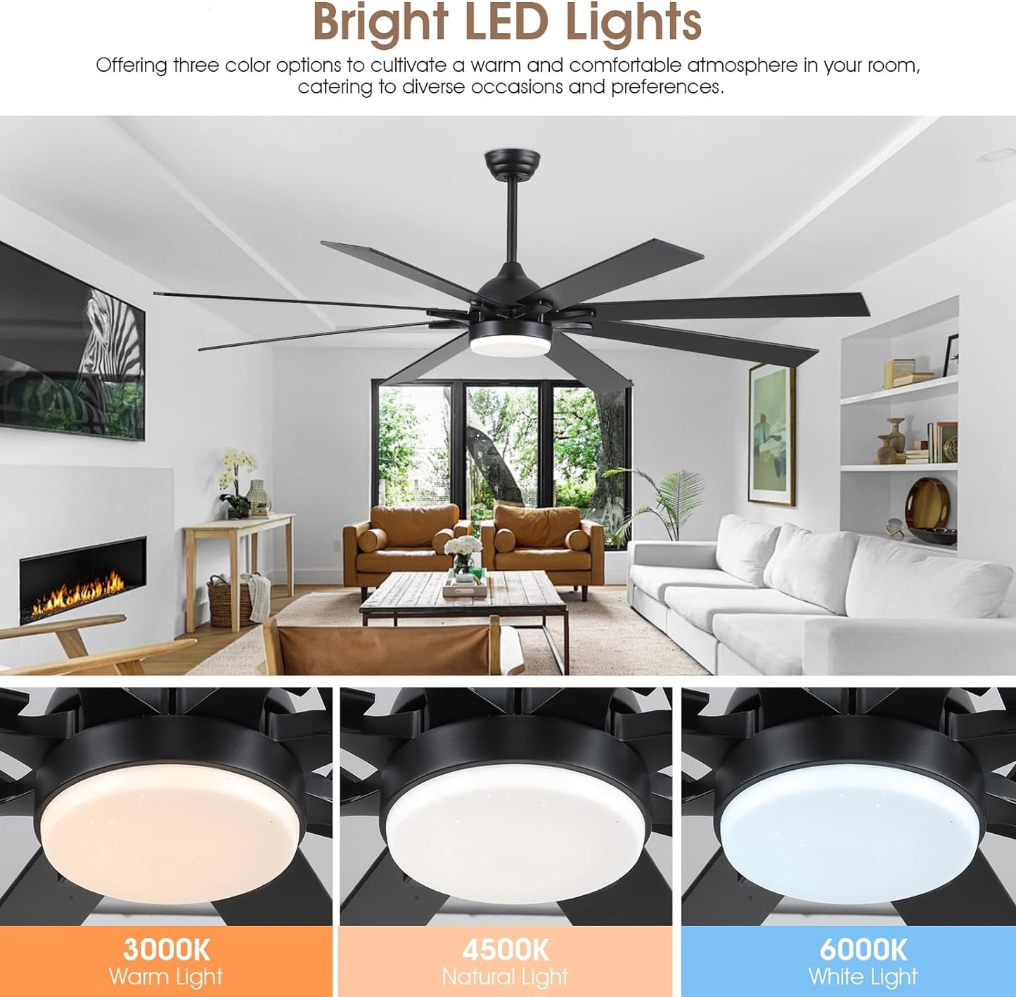 72 Inch Ceiling Fan with Light ,Reversible DC Motor,3 CCT Dimmable LED,Suitable for Living Room,Patio,backyard,Garage,Warehouse