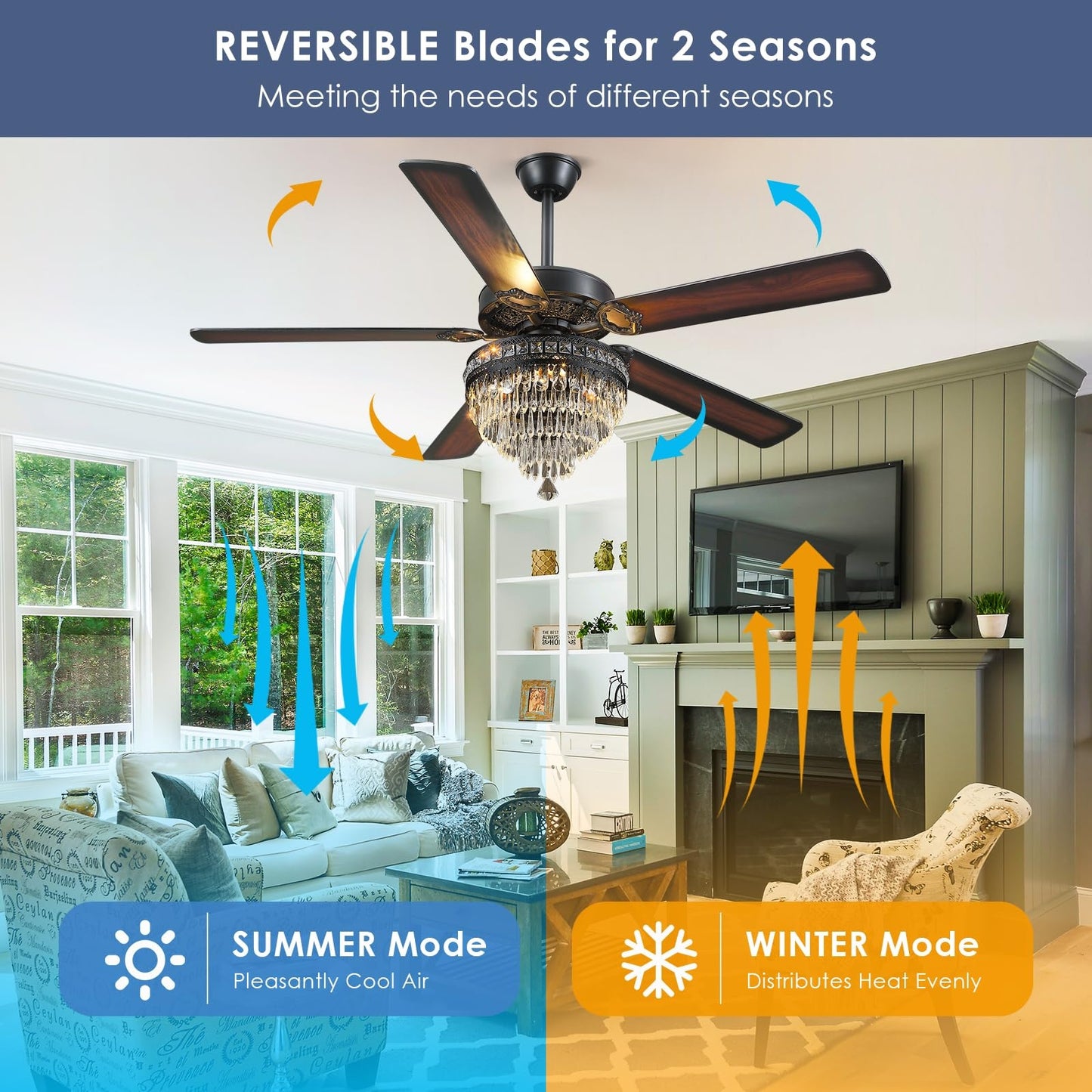 Kviflon 62 inch Crystal Ceiling Fan with Light