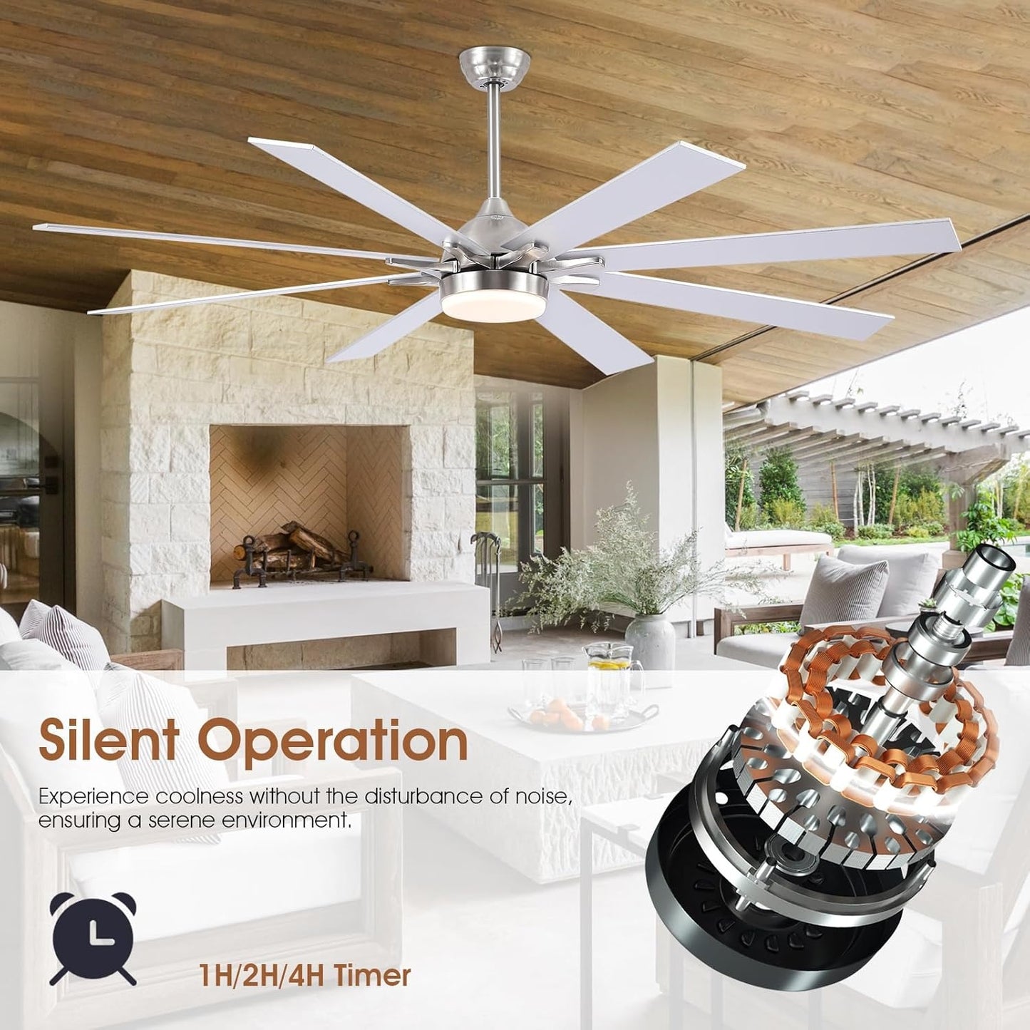 72 Inch Ceiling Fan with Light,8 Plywood Blades,Downrod LED Ceiling Fan,for Living Room,Warehouse,Patio
