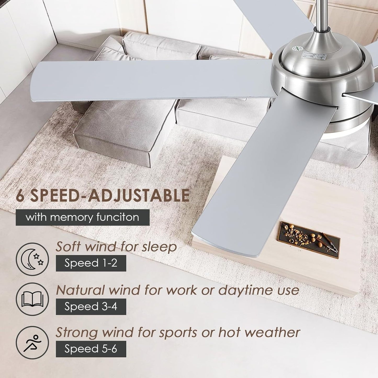 46 Downrod Ceiling Fan with Light-Nickle
