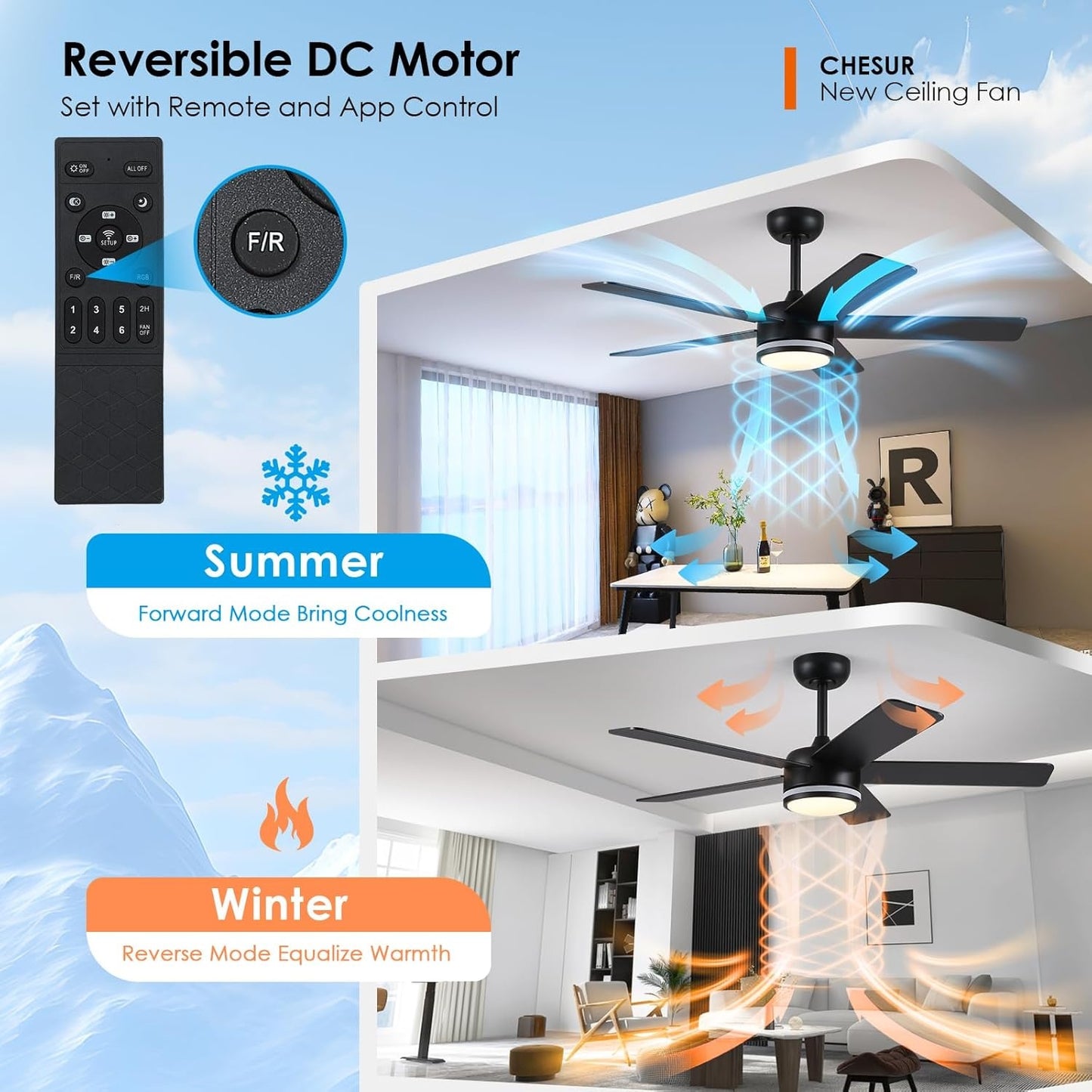 46 Inches Black RGB Ceiling Fan with Light