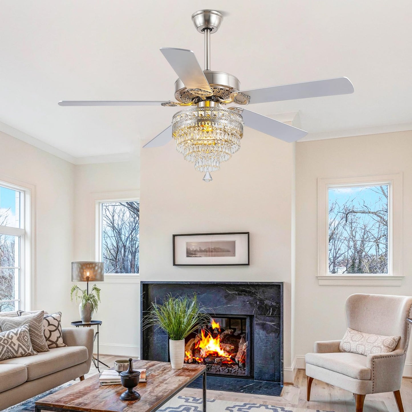 Kviflon 52/ 62 inch Crystal Ceiling Fan with Light