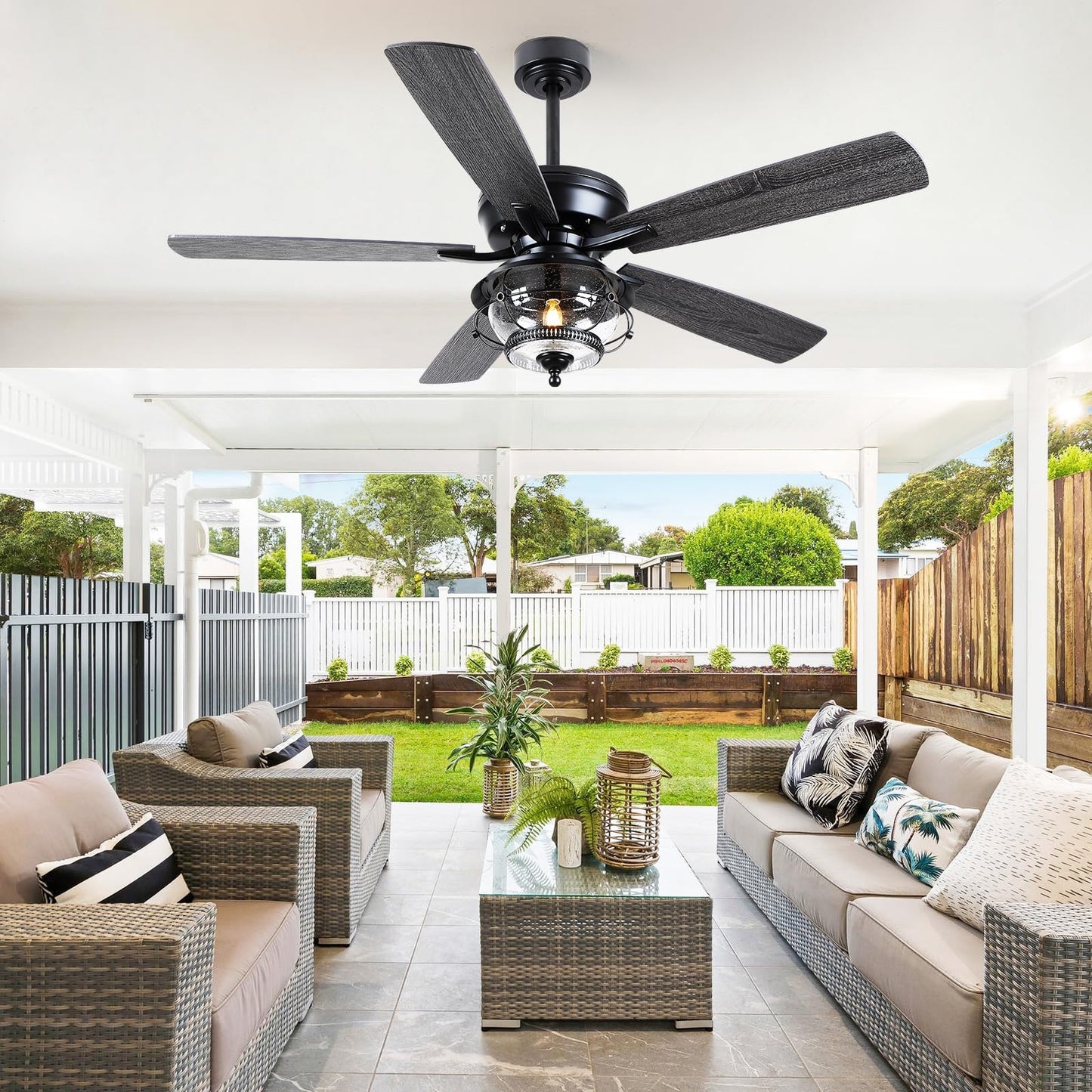 52" Outdoor Ceiling Fans with Light and Remote, Waterproof Wet Rated Ceiling Fan, 6 Speeds Reversible Blades for Kitchen,Dining Room,Outside Patios