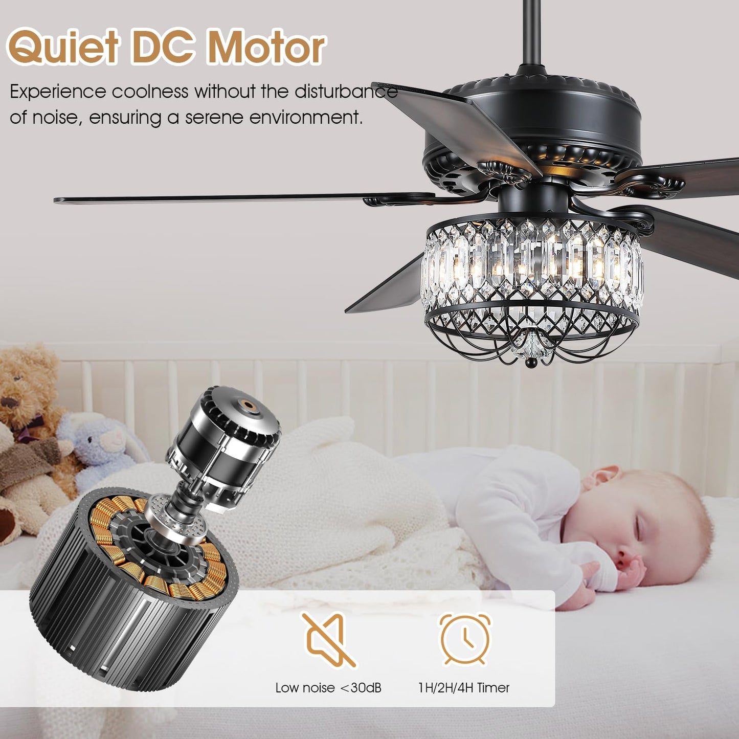 52 Inches Downrod Crystal Ceiling Fan with Light, different Decor Style,for Kitchen,Dining Room,Bedroom