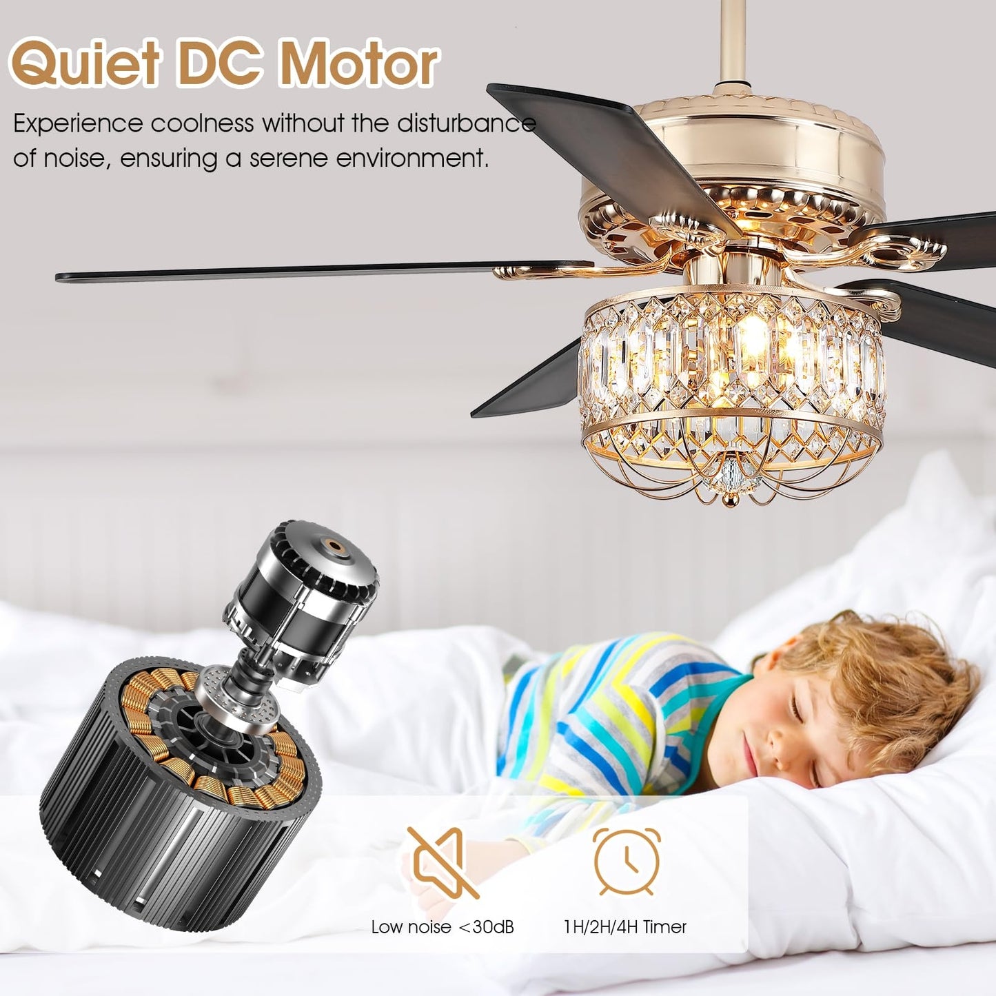 52 Inches Downrod Ceiling Fan with Light,Crystal Ceiling Fan Light for different decor needs,for Kitchen,Dining Room,Bedroom