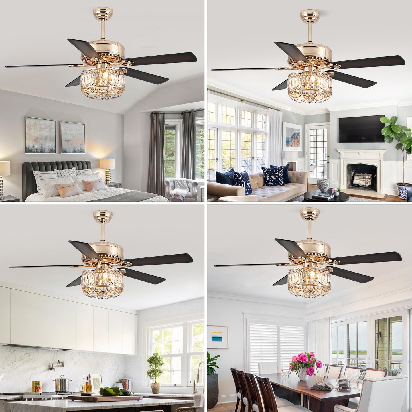 52 Inches Downrod Ceiling Fan with Light,Crystal Ceiling Fan Light for different decor needs,for Kitchen,Dining Room,Bedroom