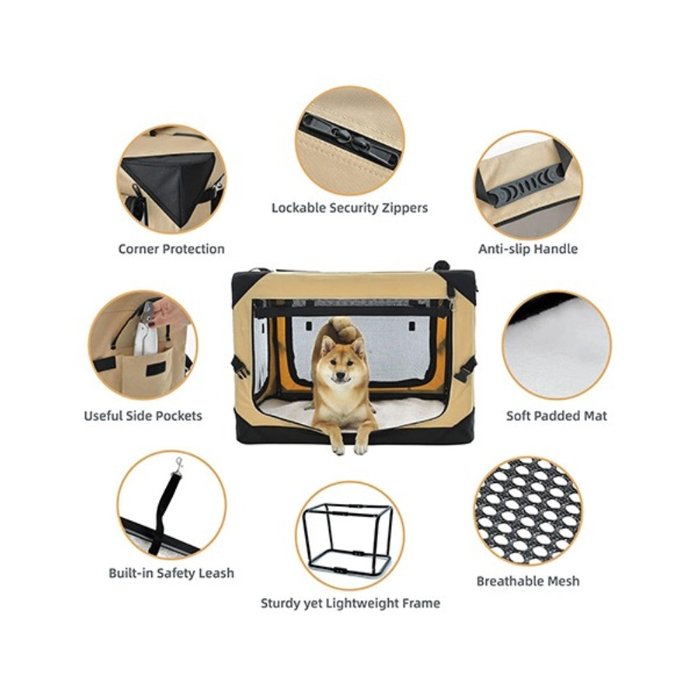 Bellura Pet - Collapsible Travel Pet Crate - Brown