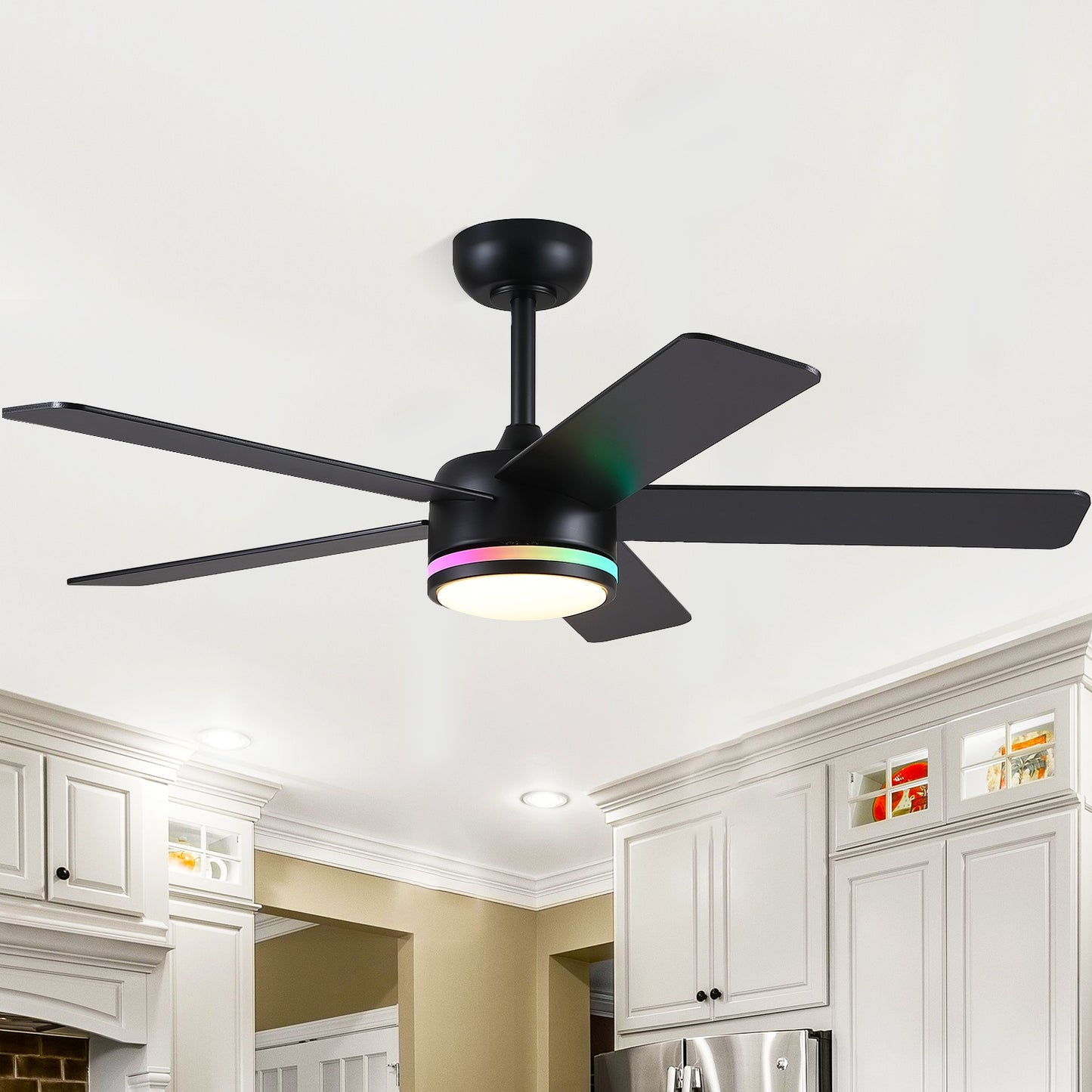 46 Inches Downrod ceiling Fan with Light,Reversible Wind,TImer Setting
