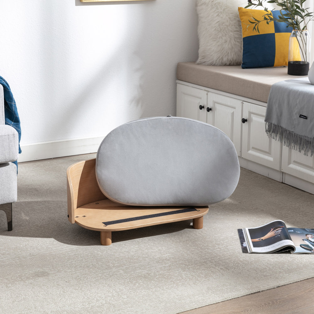 Bellura Pet - Scandinavian Style Velvet Cushion Walnut Elevated Dog Bed Pet Sofa with Bent Wood Back and Solid Wood Legs