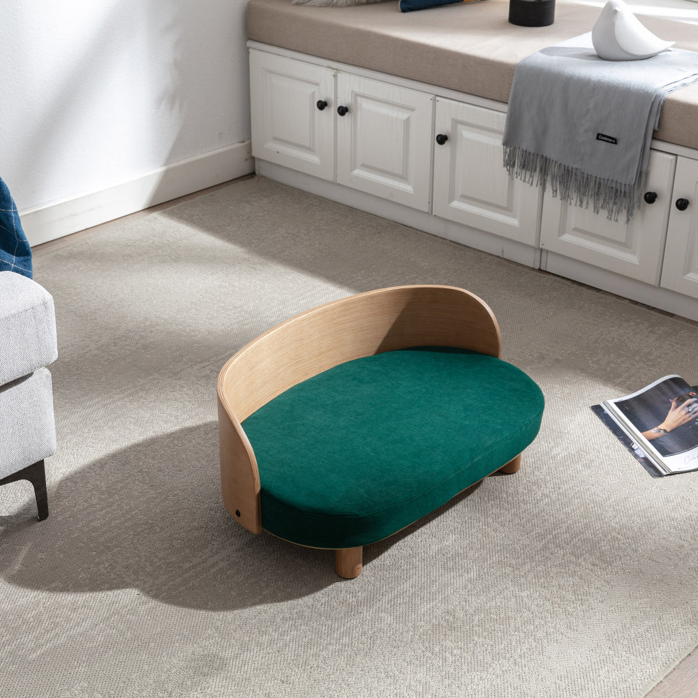 Bellura Pet - Scandinavian style Elevated Dog Bed Pet Sofa With Solid Wood legs and Bent Wood Back, Velvet Cushion, Walnut