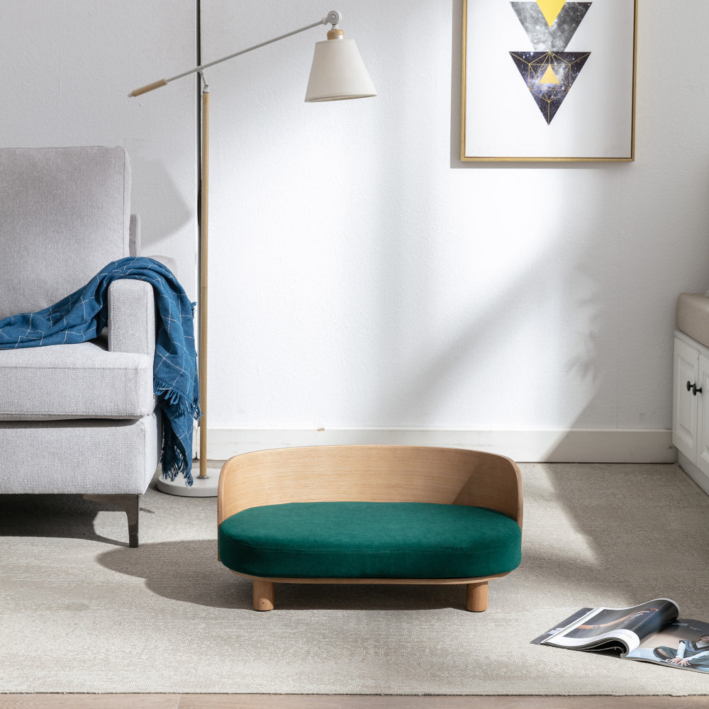 Bellura Pet - Scandinavian style Elevated Dog Bed Pet Sofa With Solid Wood legs and Bent Wood Back, Velvet Cushion, Walnut