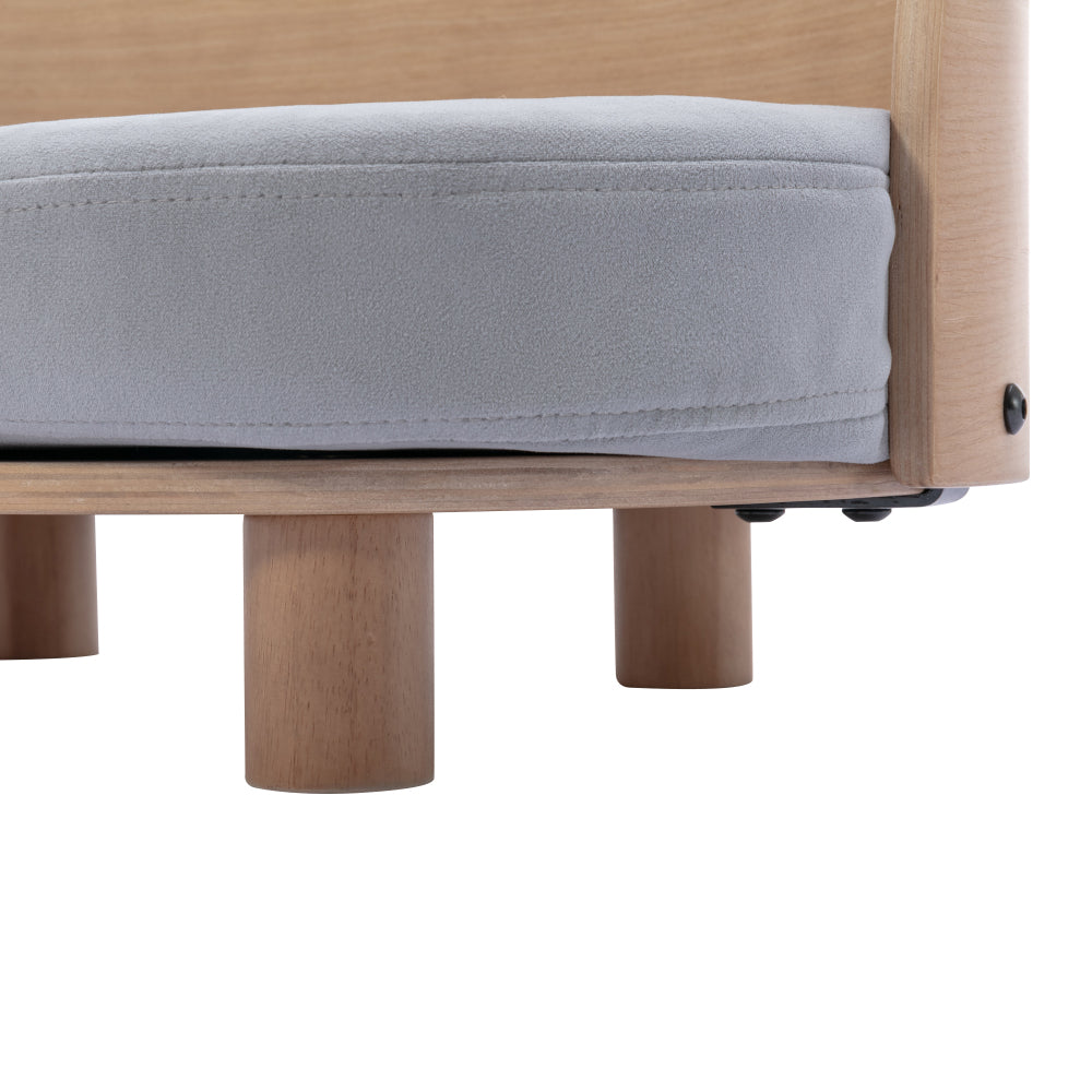 Bellura Pet - Scandinavian Style Velvet Cushion Walnut Elevated Dog Bed Pet Sofa with Bent Wood Back and Solid Wood Legs