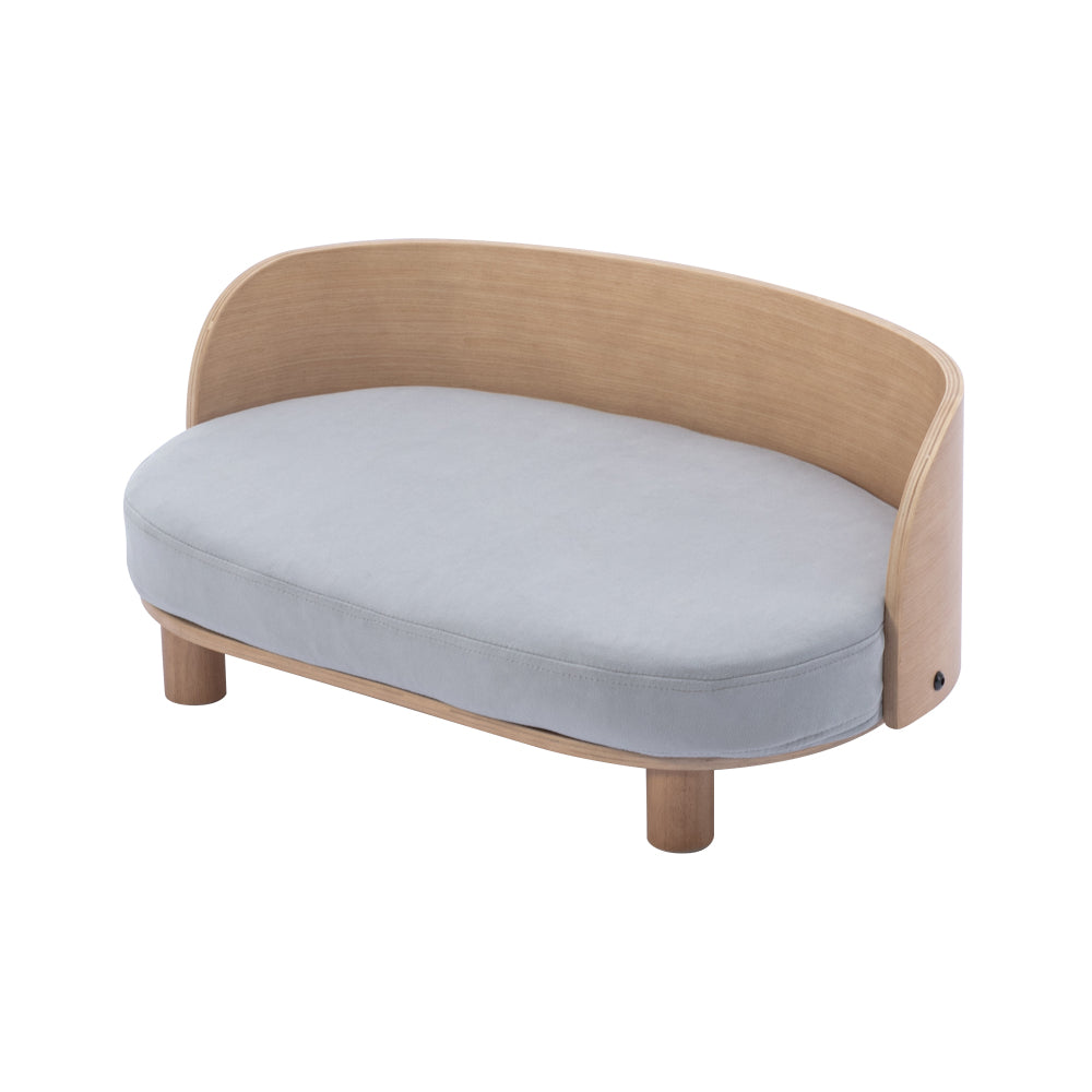 Bellura Pet - Scandinavian Style Velvet Cushion Walnut Elevated Dog Bed Pet Sofa with Bent Wood Back and Solid Wood Legs