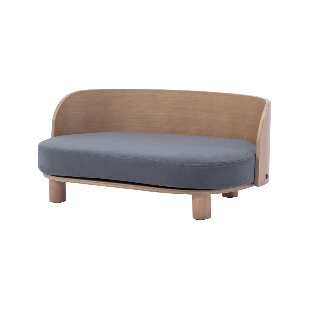 Bellura Pet - Luxurious Dark Grey Velvet Cushion Dog Bed with Walnut Details and Scandinavian Style Elevated Sofa Design