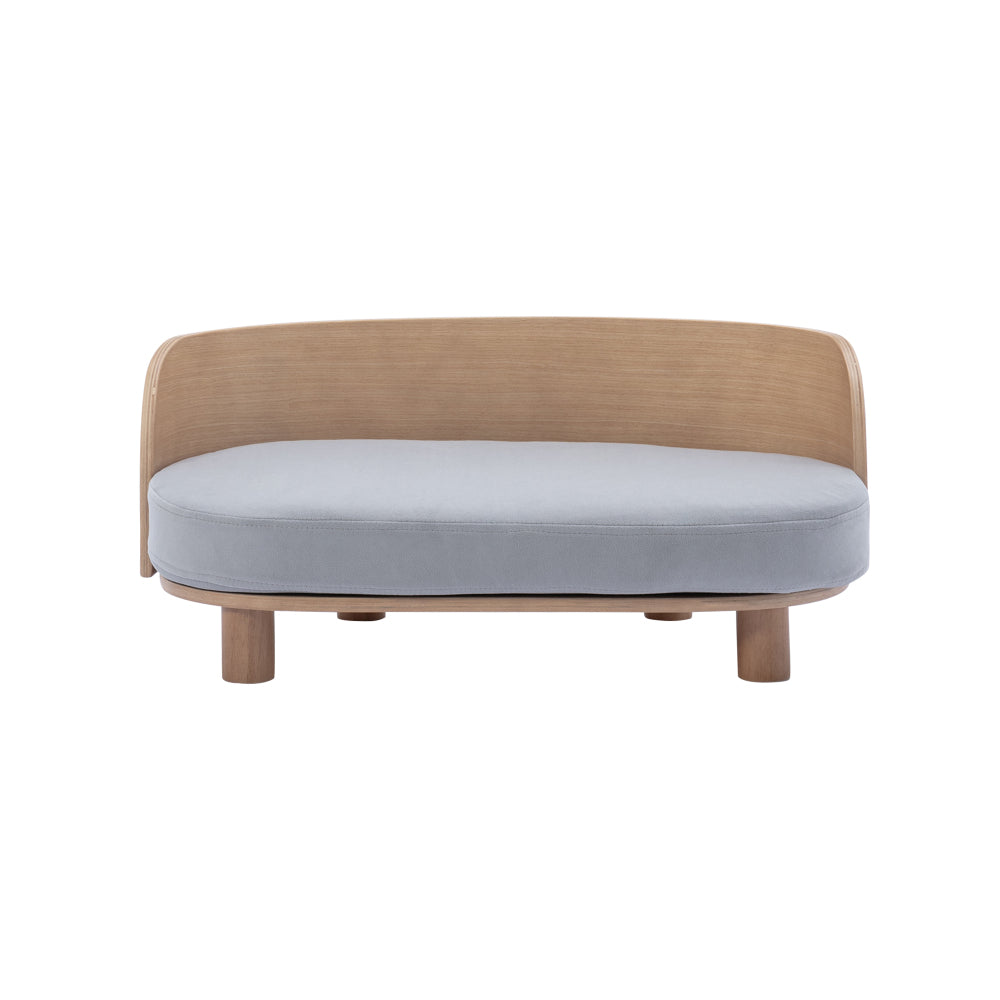 Bellura Pet - Scandinavian Style Velvet Cushion Walnut Elevated Dog Bed Pet Sofa with Bent Wood Back and Solid Wood Legs