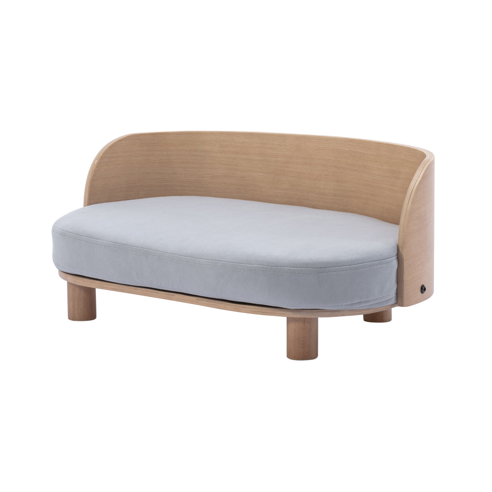 Bellura Pet - Scandinavian Style Velvet Cushion Walnut Elevated Dog Bed Pet Sofa with Bent Wood Back and Solid Wood Legs