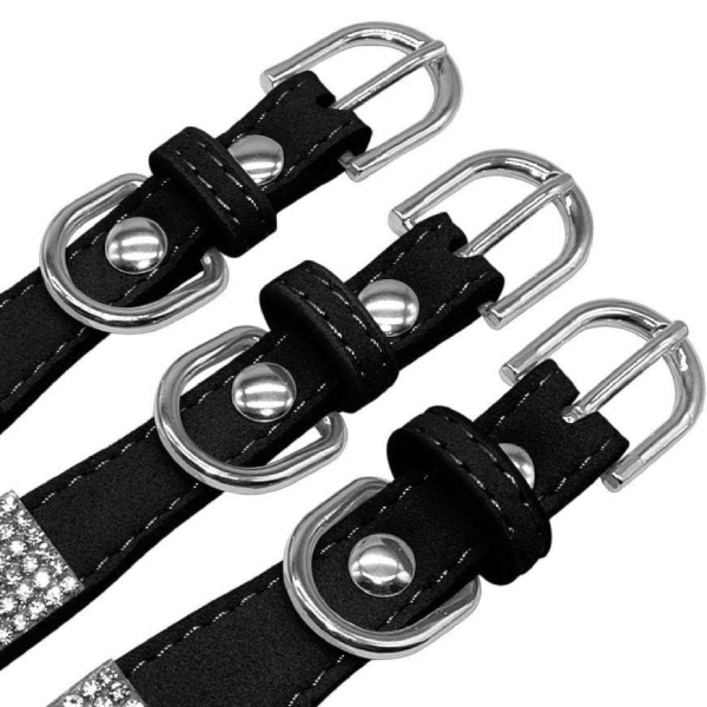 Bellura Pet - Leather Pet Collar with Rhinestone Crystal - Black