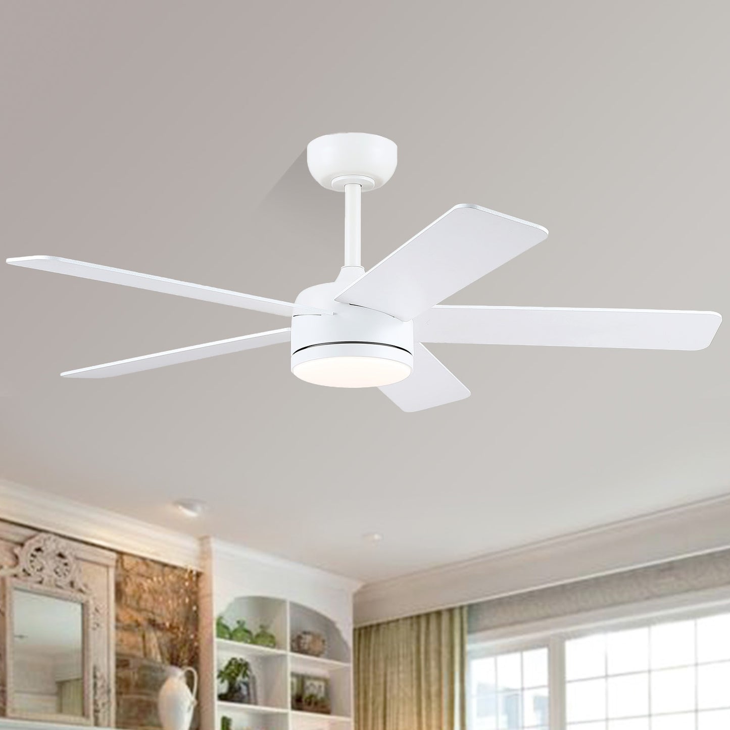 46 Inches Downrod ceiling Fan with Light,Reversible Wind,TImer Setting