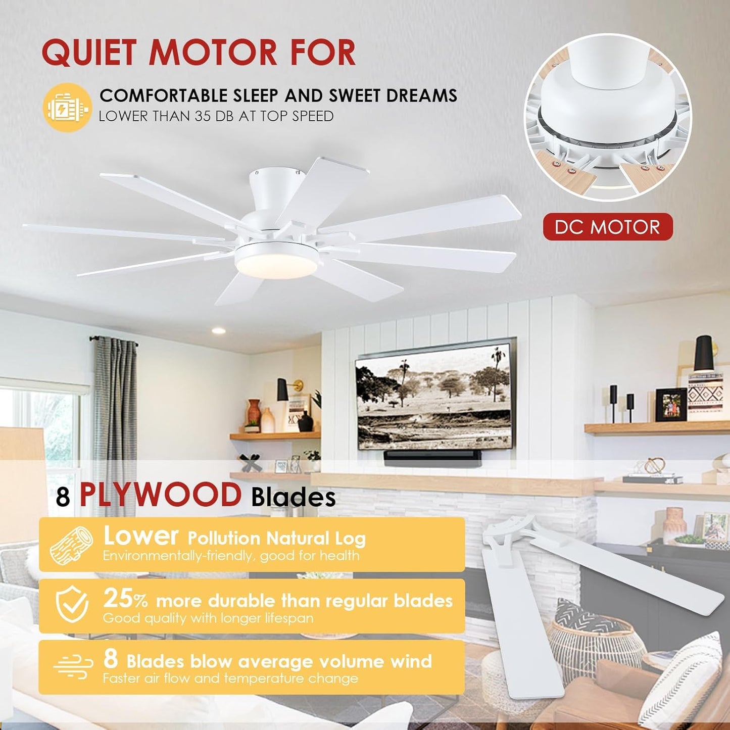 52 Inches Low Profile Ceiling Fan
