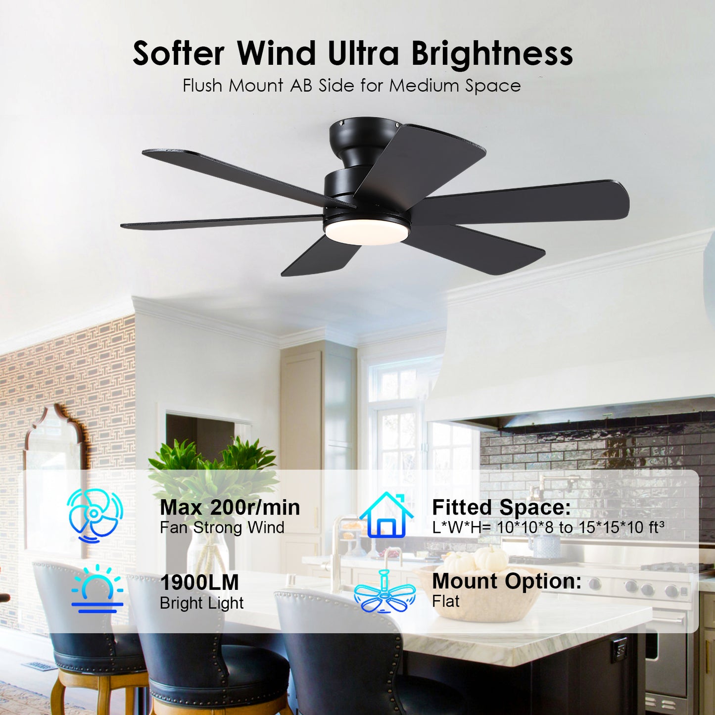 46 Inch Downrod Ceiling Fan with 5 Blades