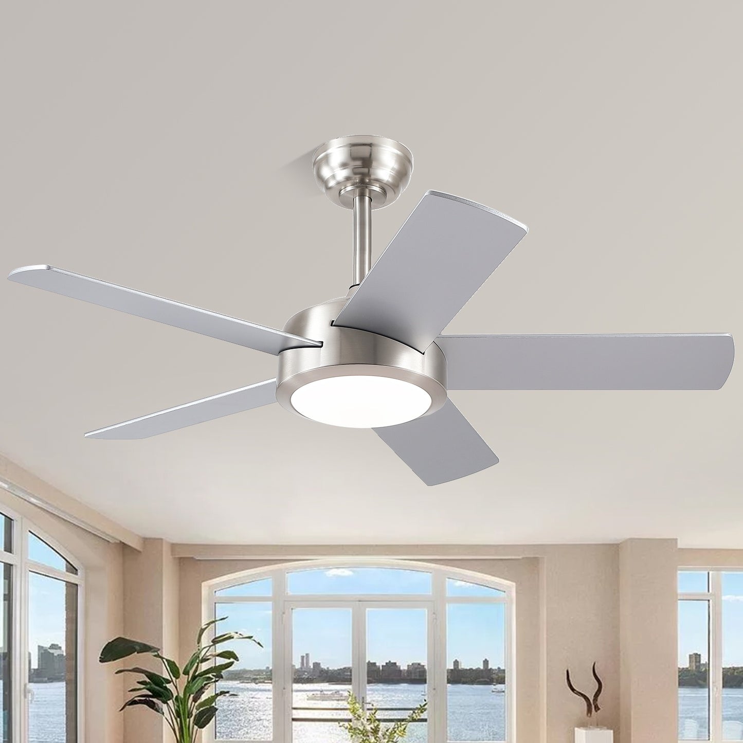 46 Inches Downrod ceiling Fan with Light,Reversible Wind,TImer Setting