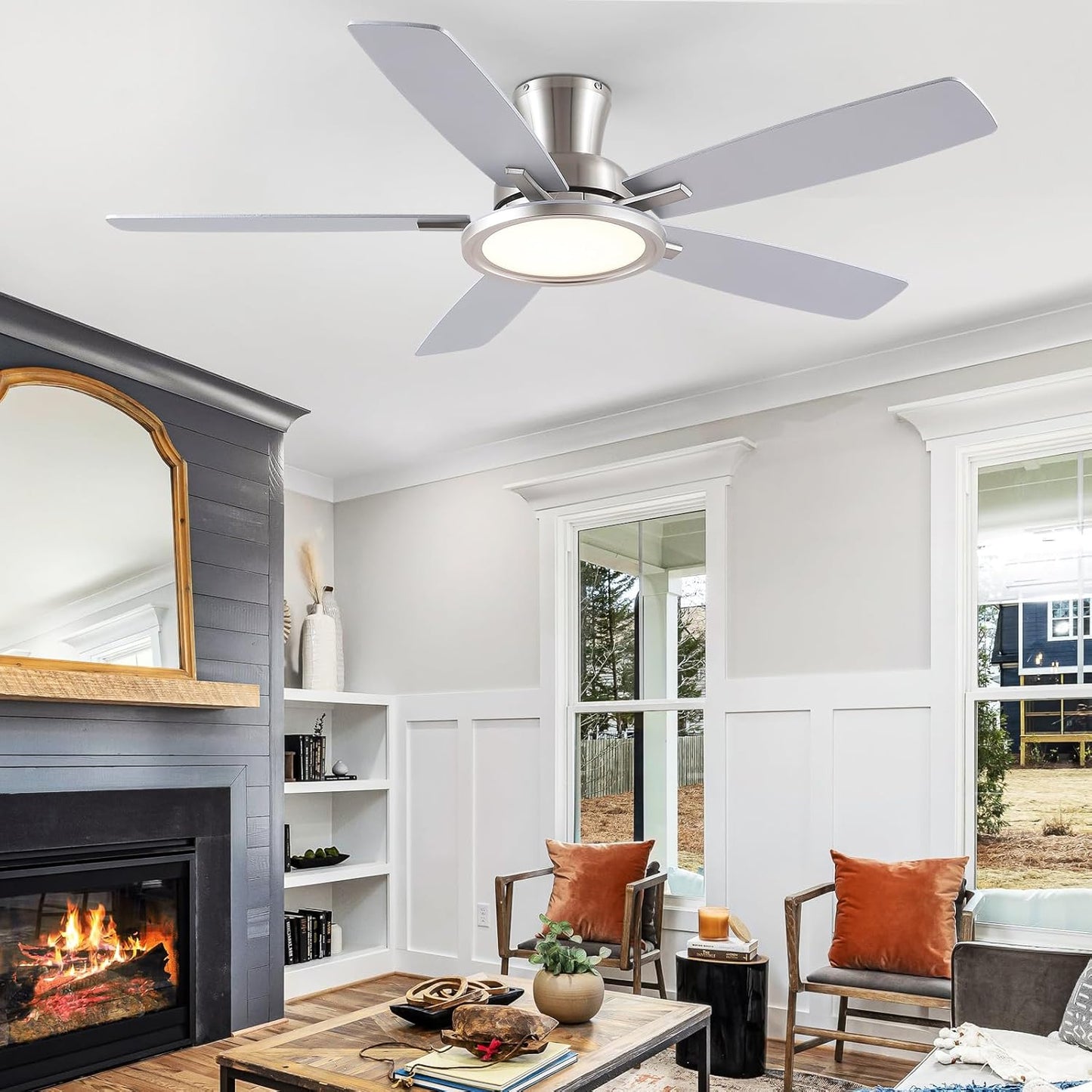 52 Inch Flush Mount Low Profile Ceiling Fan