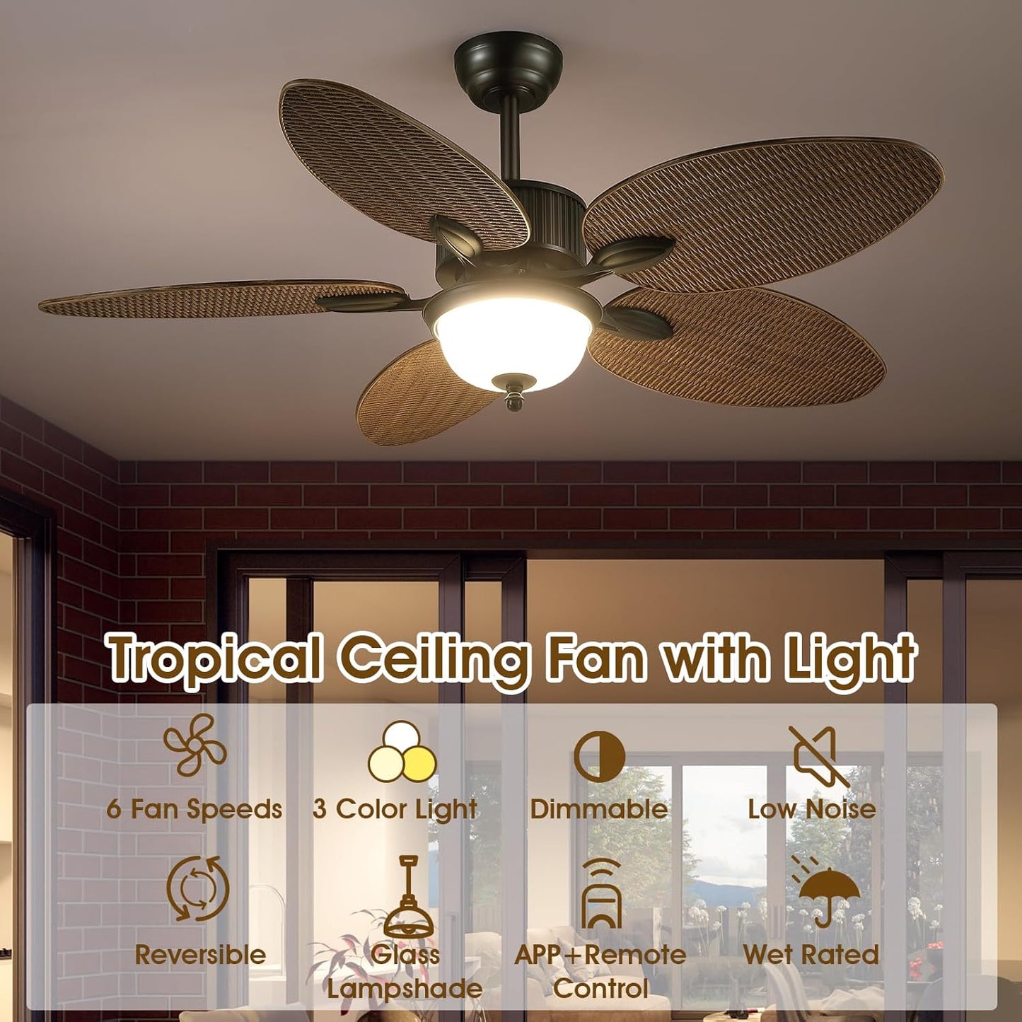 52 Inches Brown Tropical Ceiling Fan