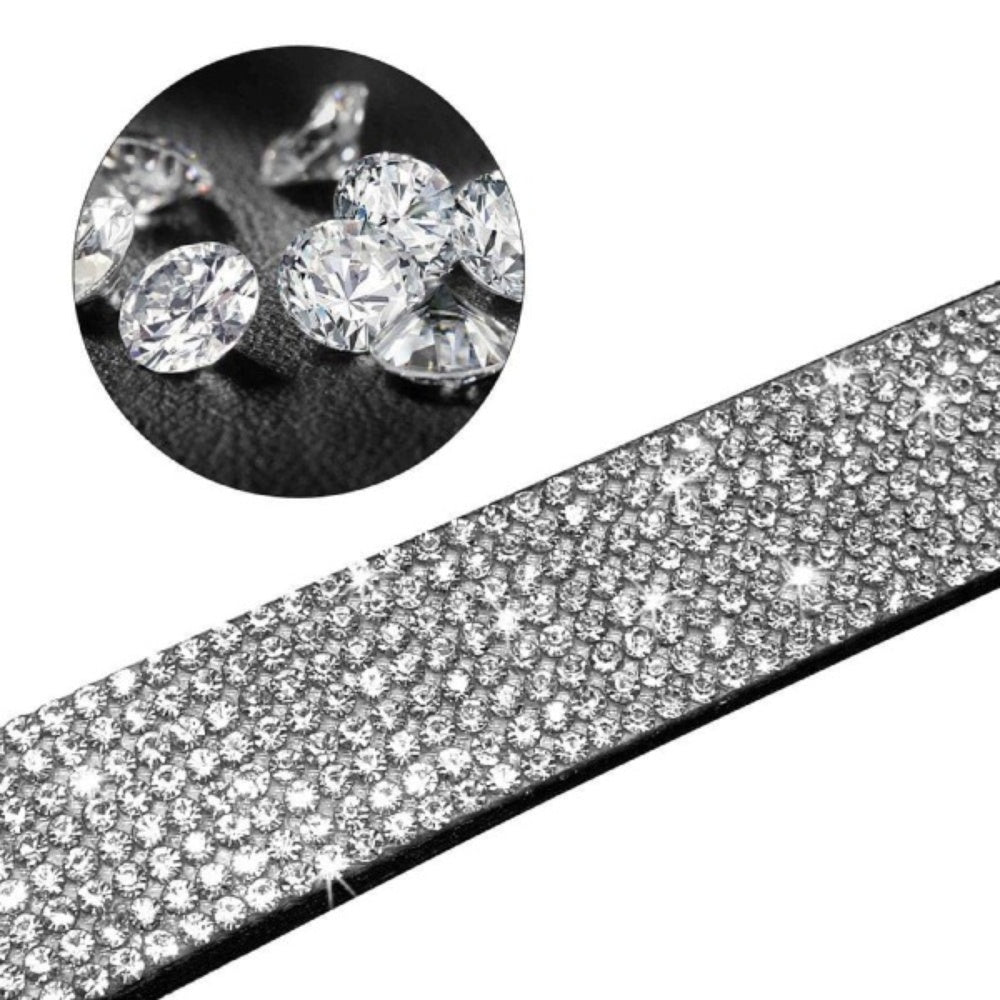 Bellura Pet - Leather Pet Collar with Rhinestone Crystal - Black