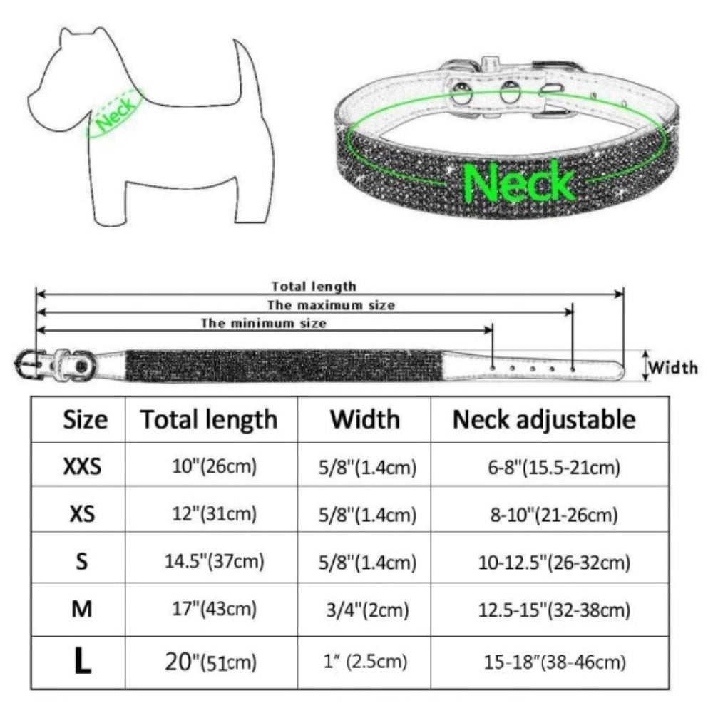 Bellura Pet - Leather Pet Collar with Rhinestone Crystal - Black