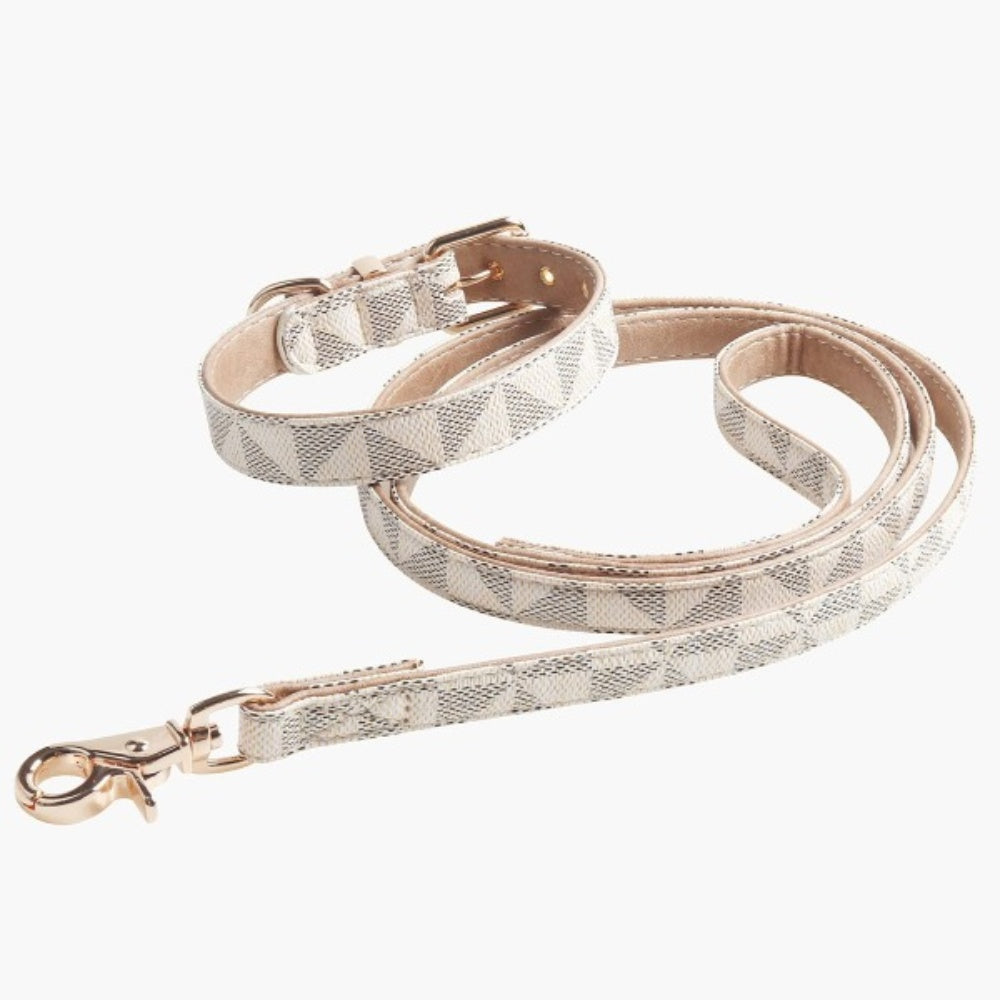 Bellura Pet - Leather Checkered Pet Harness - White