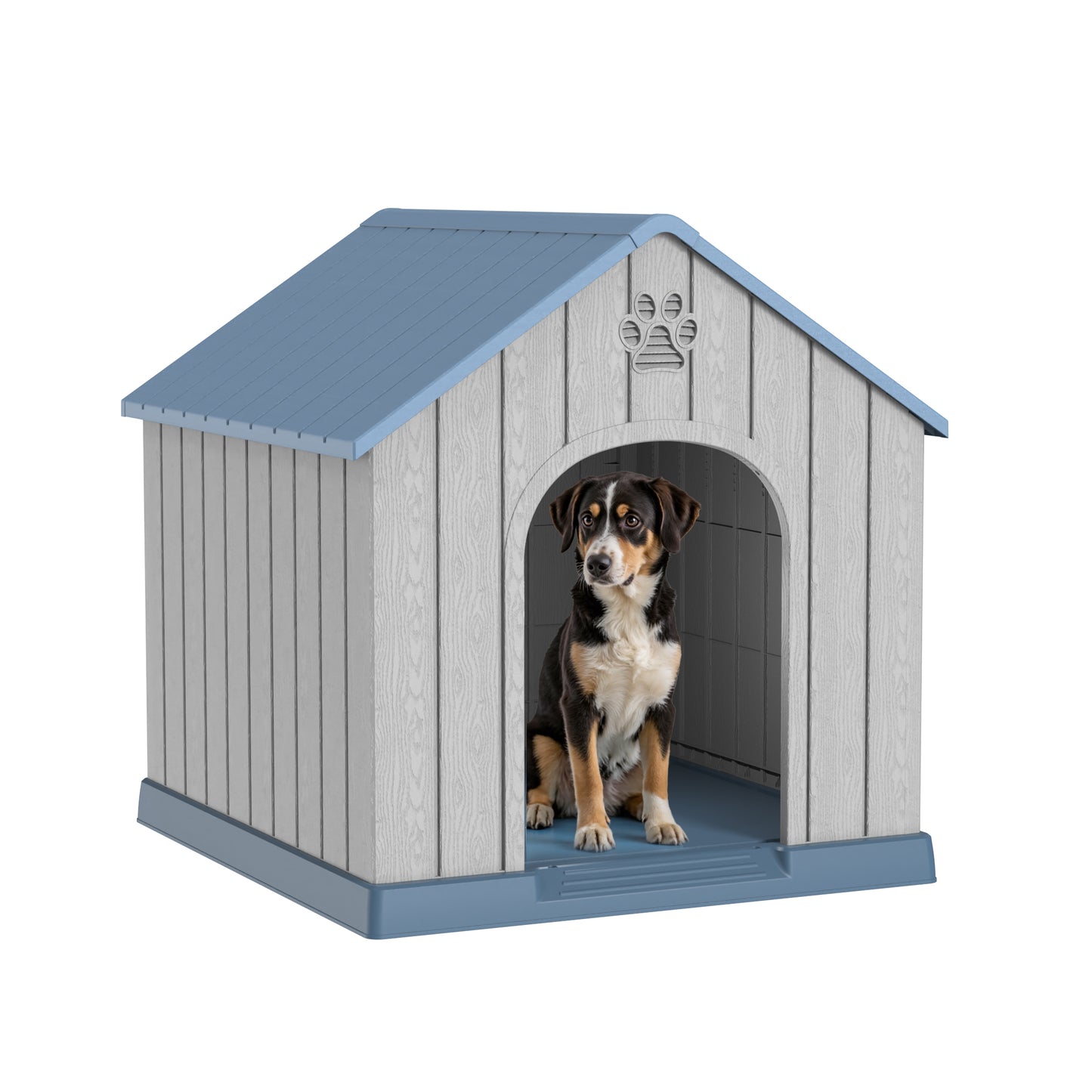 Bellura Pet - 38'' Sturdy PP Construction Water and Mildew Resistant Blue Pointed Doghouse Indoor Outdoor Pet Shelter