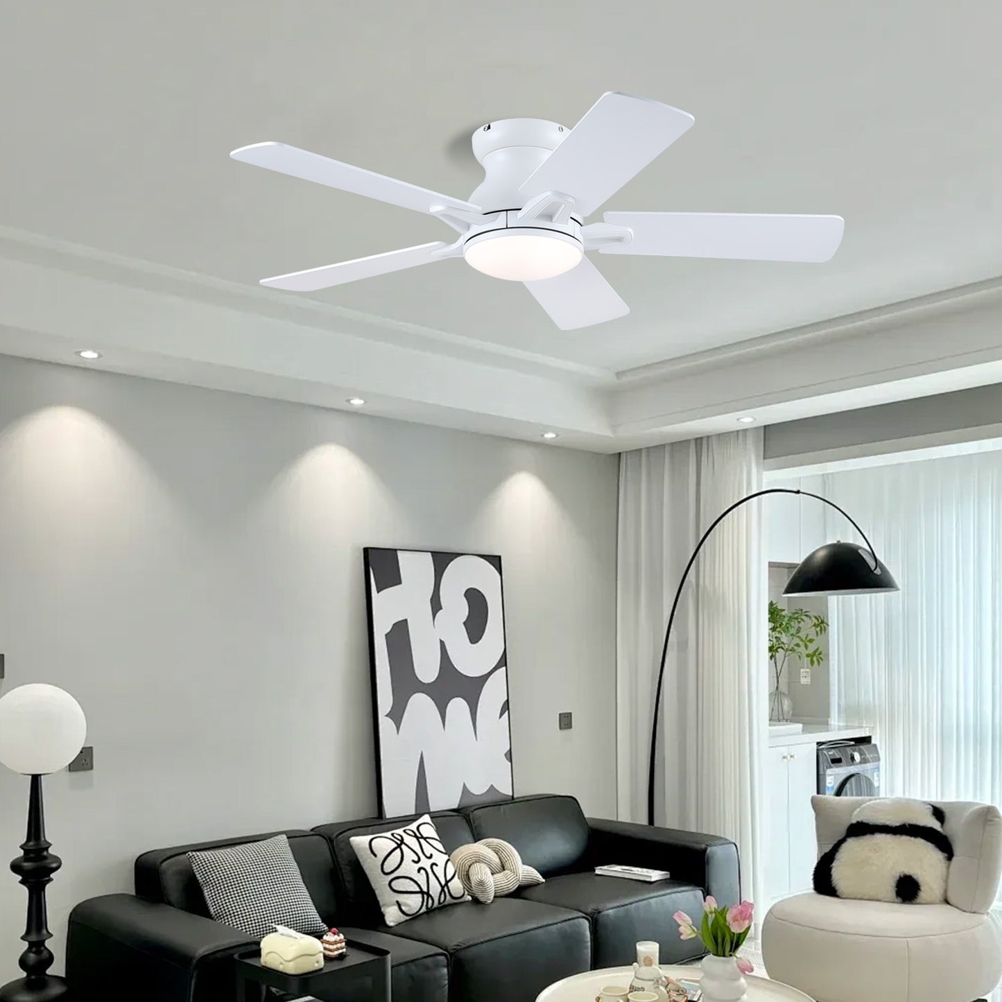 52 inch white flush mount ceiling fan with light