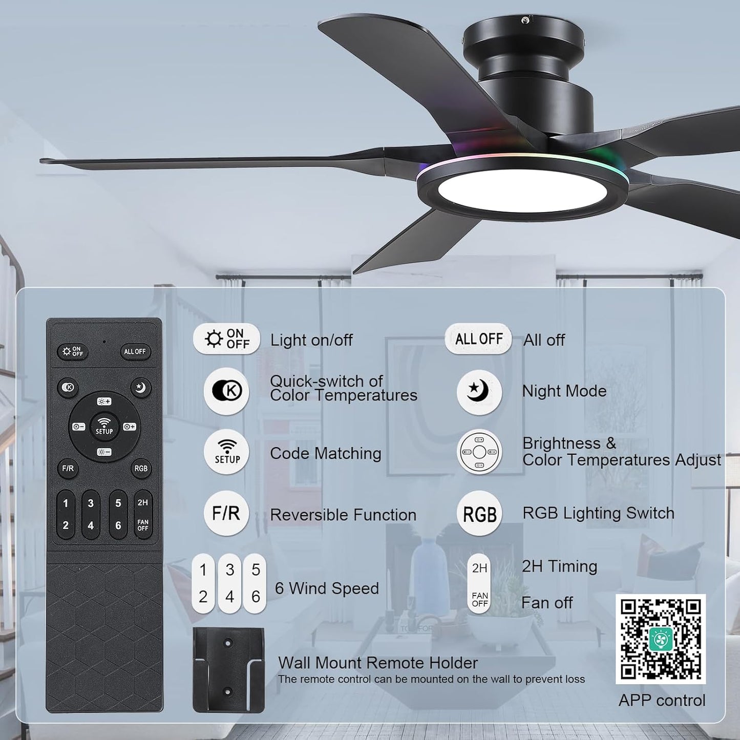 52 Inch RGB Ceiling Fan
