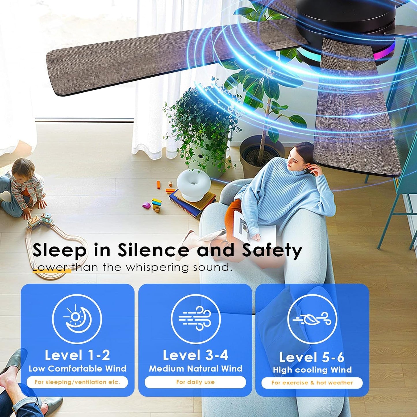 46 Inch Black RGB Ceiling Fan