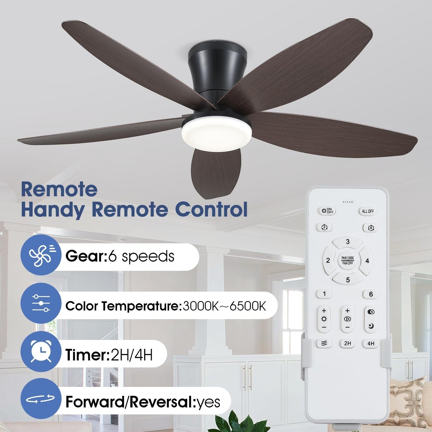 42 Inch Low Profile Flush Mount Ceiling Fan