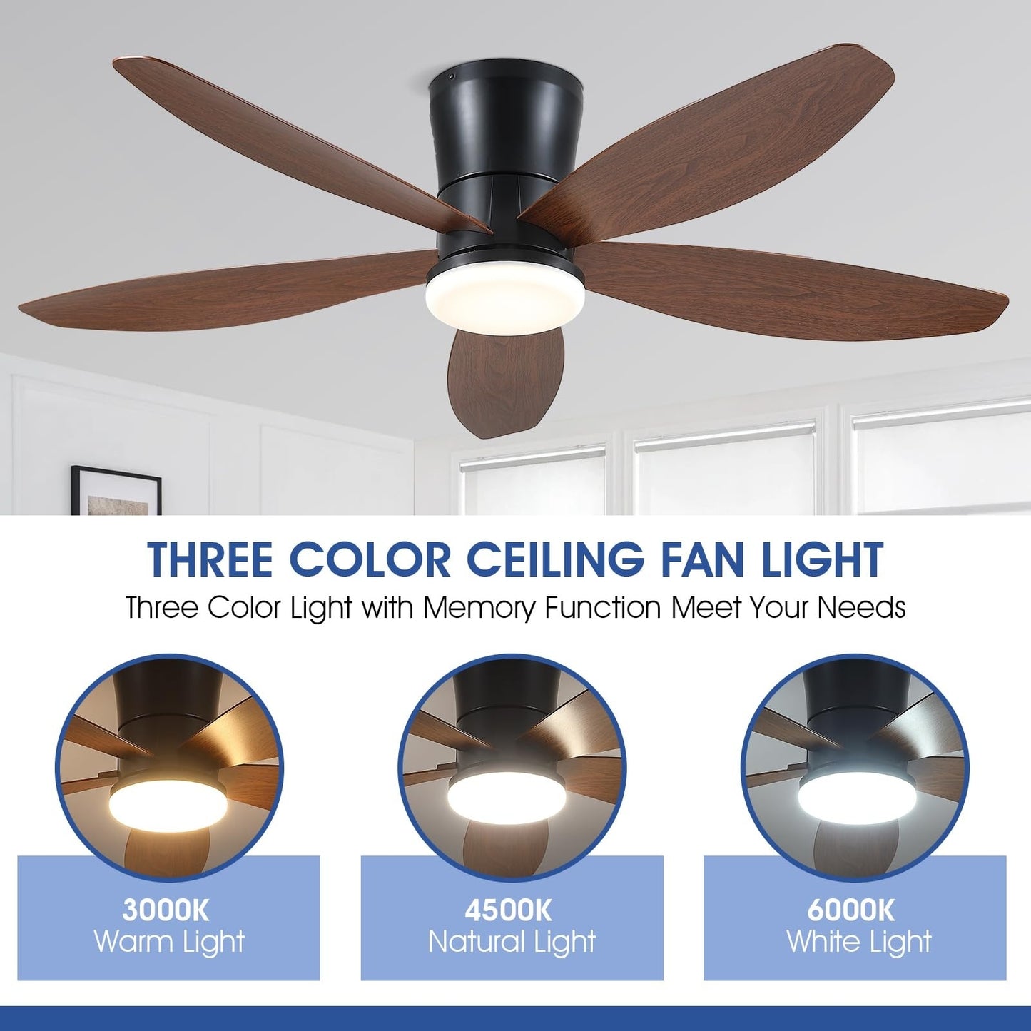 48" Low Profile Ceiling Fan with 5 ABS Blades