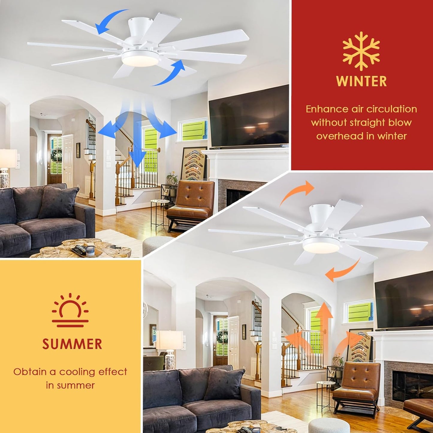 52 Inches Low Profile Ceiling Fan