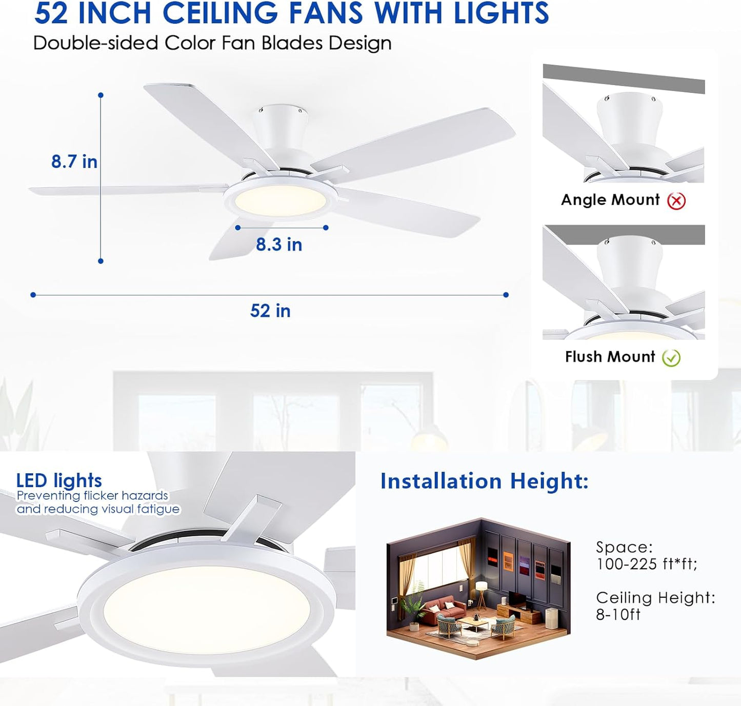 52 Inch White Ceiling Fan
