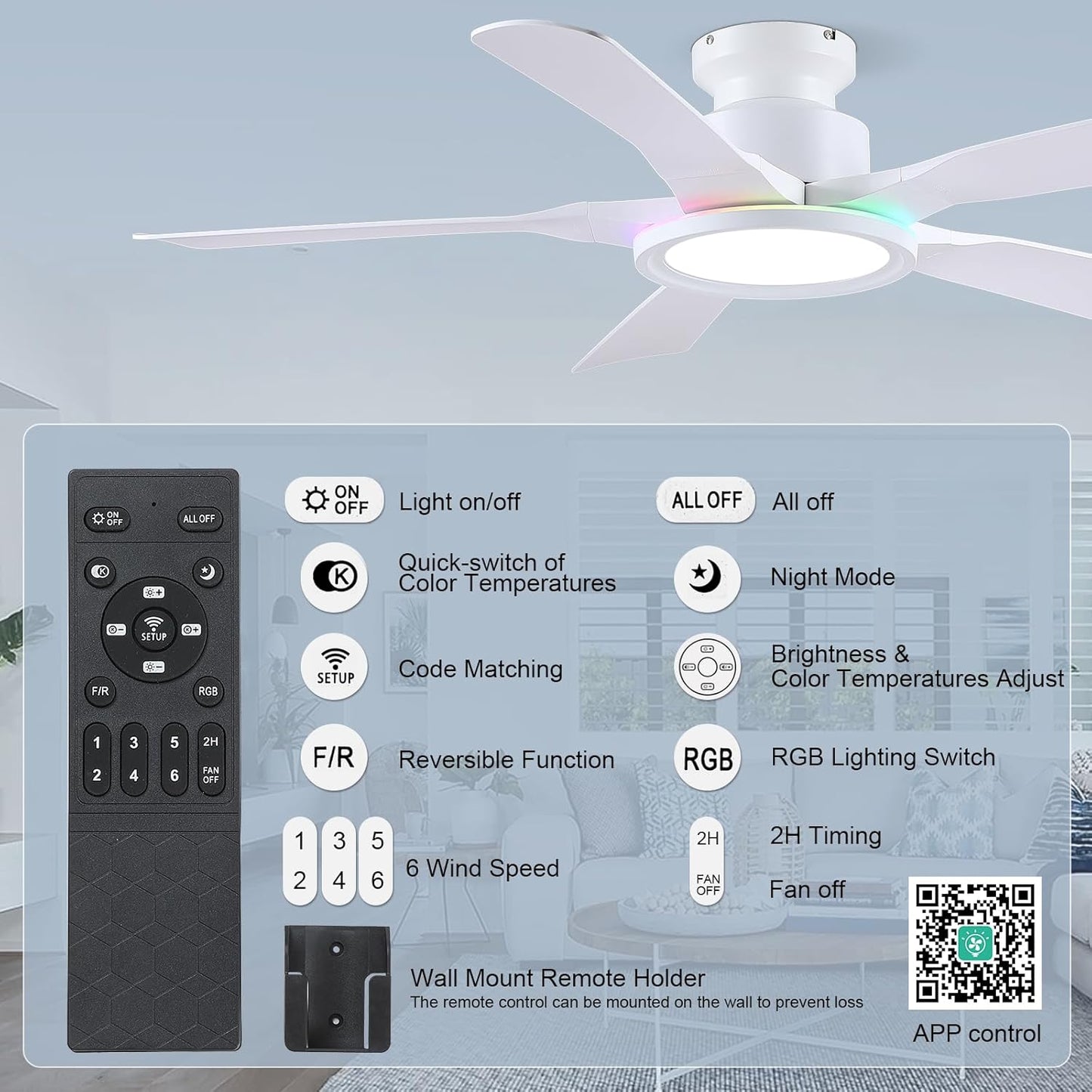 52 Inches Flush Mount Ceiling Fan