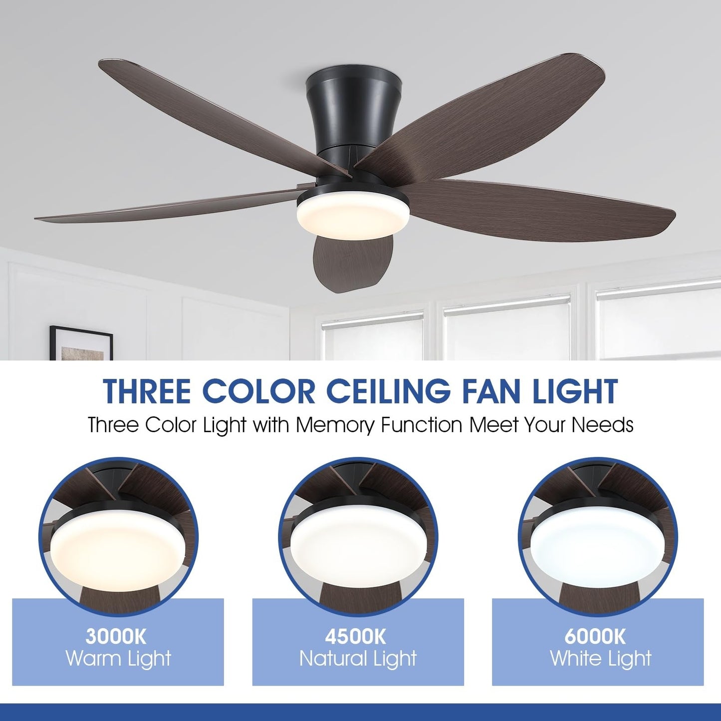 42 Inch Low Profile Flush Mount Ceiling Fan