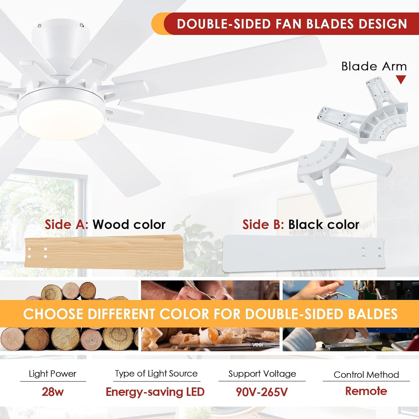 52 Inches Low Profile Ceiling Fan